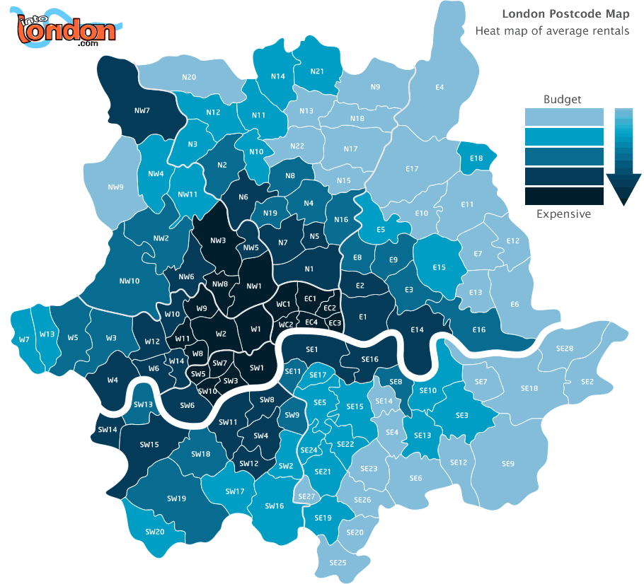 Click on the thumbnail below to see our London postcode map, which shows the